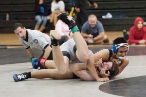 Dr. Phillips Sophomore David Hellinger going for a pin against Olympia (Photo: DP)