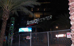 Fence, which left west Church Street businesses on the outside, erected at Amway Center for NBA All- Star Weekend, February 2012 (Photo: WONO)