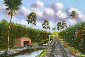 “Citrus Harvest,” a 24-by-36-inch oil on canvas was painted by Willie C. Reagan, one of the Original Florida Highwaymen. Photo courtesy of Don deLora Reagan
