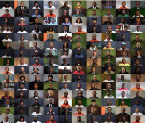 More than 150 black men in 12 U.S. cities were filmed by artists for the five-channel video installation “Question Bridge: Black Males.” The men were asked about such issues as family, love, interracial relationships, community, education, violence, and the past and the future of black men in American society. Photo courtesy of ‘Question Bridge: Black Males’
