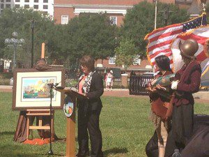 Orange County Mayor Teresa Jacobs reads a proclamation commemorating the 500th anniversary of Juan Ponce de Leon's expedition to Florida, Orange County Admin. Building, April 11, 2013 (Photo: Orange County)