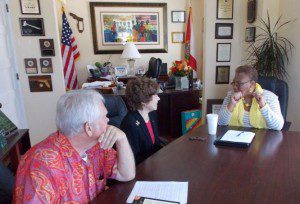 Former State Senator and Democratic candidate for Governor, Nan Rich (c) chats with Senator Geraldine Thompson (r) and Former Orange County Democratic Chairman, Doug Head (l) at the Wells' Built Museum, Orlando, May 9, 2013 (Photo credit: Joshua Paladino/WONO)