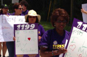 Nursing home workers and 1199 SEUI members join forces and protest the cuts in work hours for dietary workers and housekeepers, 