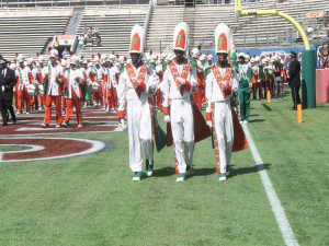 We're baaack!The Marching 100 struts back on the field after nearly a two-year hiatus. (Photo credit: Karsceal Turner/WONO)