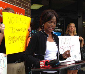 Former OPD Chief, Val Demings speaks at a Florida For All rally on the importance of protecting the right to vote, outside the Orange County Supervisor of Elections Office, 119 West Kaley Street, Orlando. October 7, 2013 (Photo: WONO)