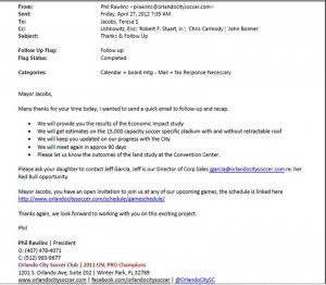 Phil Rawlins e-mail of April 27, 2012 to Orange County Mayor Teresa Jacobs. 