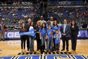 As part of NBA Cares Season of Giving, the Orlando Magic and Chase celebrated Christmas in a BIG way surprising Army vet Juan Velasquez and his family during the Magic vs. Knicks matchup on December 23.  Photo credit: Gary Bassing.