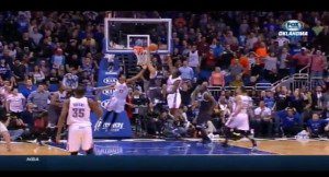 Orlando Magic Tobias Harris dunks the ball at the buzzer to secure a win over the Oklahoma Thunder, Feb 7, 2014. (Youtube still)