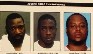 l-r: Darin Givens, Pheathine Quinn and Joseph Price - armed commercial robbery suspects