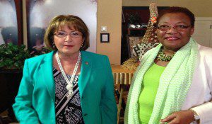 Orange County Mayor Teresa Jacobs and State Senator Geraldine Thompson pose at the 2014 Juneteenth Breakfast, Wells' Built Museum of African American History and Culture, June 19, 2014. (Photo; WONO)