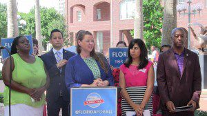 Stephanie Porter, Executive Director of Organize Now, speaks at a press conference demanding that Rick Scott and the GOP-led Legislature overturn legislation barring local communities for providing Earned Sick Time benefits to working families, Orlando, September 11, 2014. (Photo courtesy: Florida For All).
